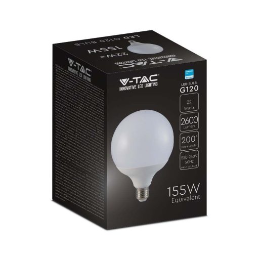 V-TAC LED izzó  E27 G120 22W 120lm/W 200° 6400K nagygömb (Samsung Chip) - 2120023