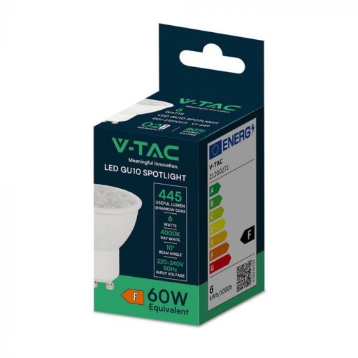 V-TAC LED spotlámpa  GU10 MR16 6W 10° 4000K spot - 21200271