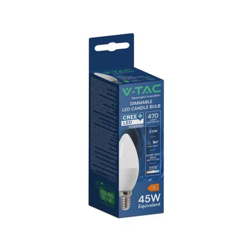 V-TAC LED izzó dimmelhető  E14 C37 5.5W 180° 4000K gyertya (CREE Chip) - 2120186-6