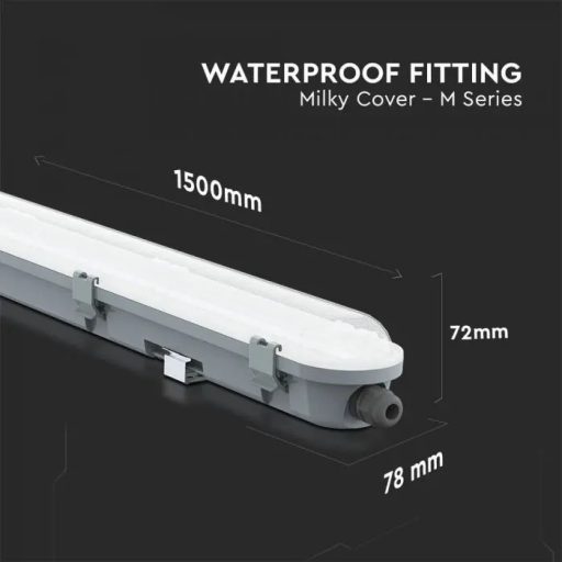 V-TAC 48W Vízálló LED armatúra tejfehér burával 150 cm 120° 120lm/W 4000K (Samsung Chip) IP65 - 2120203