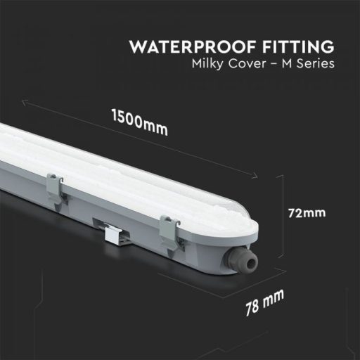 V-TAC 48W Vízálló LED armatúra tejfehér burával 150 cm 120° 120lm/W 4000K (Samsung Chip) IP65 - 2120215