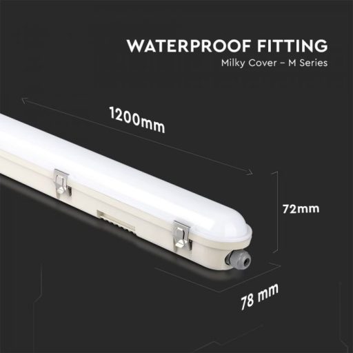 V-TAC 36W Vízálló LED armatúra tejfehér burával 120 cm 120° 120lm/W 4000K (Samsung Chip) IP65 - 2120217
