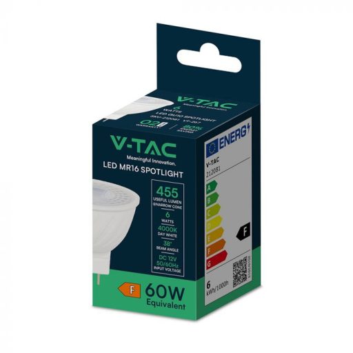 V-TAC LED spotlámpa  GU5.3 MR16 6W 12V 38° 4000K spot - 212081