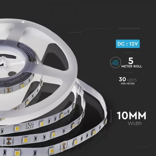 V-TAC LED szalag SMD5050 30LED/M 6W/M 12V IP20 3000K - 212135