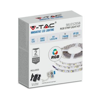   V-TAC LED SZALAG SZETT RGB 5050 60LED/m 12V IP20 - 5m - 212558