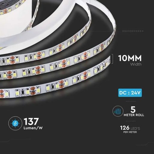 V-TAC LED szalag SMD2835 126LED/M 8W/M 137lm/W 24V IP20 6500K - 212595