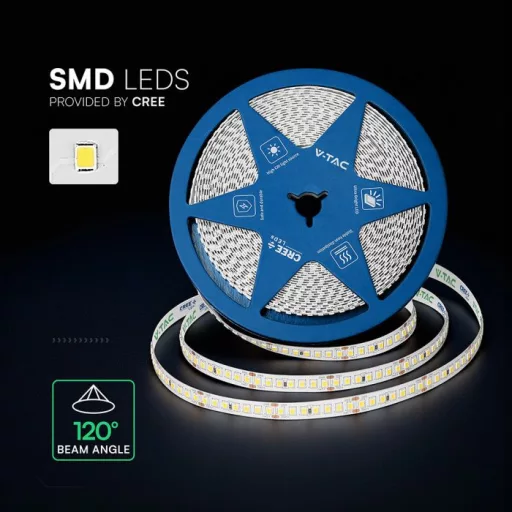 V-TAC LED szalag 8mm széles SMD2835 168LED/M 12W/M 24V IP20 3000K (CREE Chip) - 2125966
