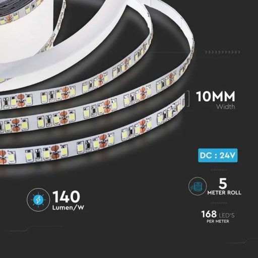 V-TAC LED szalag SMD2835 168LED/M 12W/M 140lm/W 24V IP20 3000K - 212596