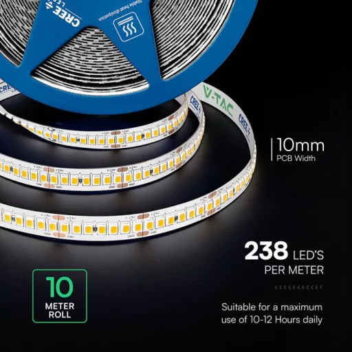 V-TAC LED szalag 10mm széles SMD2835 238LED/M 18W/M 24V IP20 4000K (CREE Chip) - 2126006