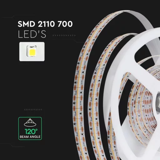 V-TAC LED szalag 12mm széles SMD2110 700LED/M 22W/M 24V CRI>90 IP20 4000K - 212603