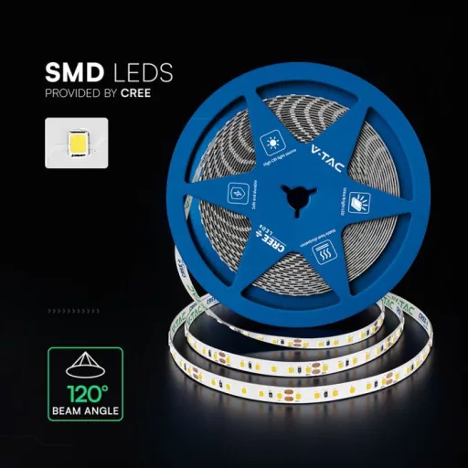 V-TAC LED szalag 8mm széles SMD2835 120LED/M 10W/M 24V IP20 3000K (CREE Chip) - 2126226