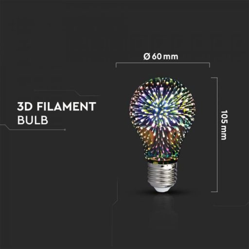 V-TAC 3D hatású LED izzó filament COG  E27 A60 3W 3000K - 212704