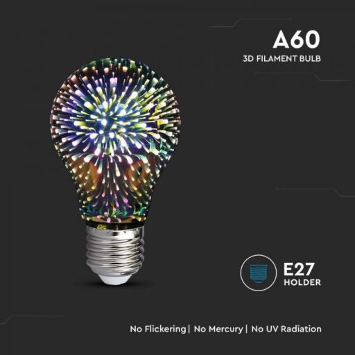 V-TAC 3D hatású LED izzó filament COG  E27 A60 3W 3000K - 212704