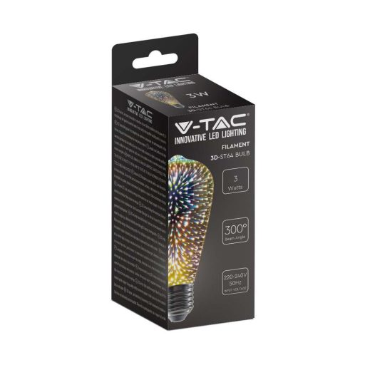 V-TAC 3D hatású LED izzó filament COG  E27 ST64 3W 3000K - 212705