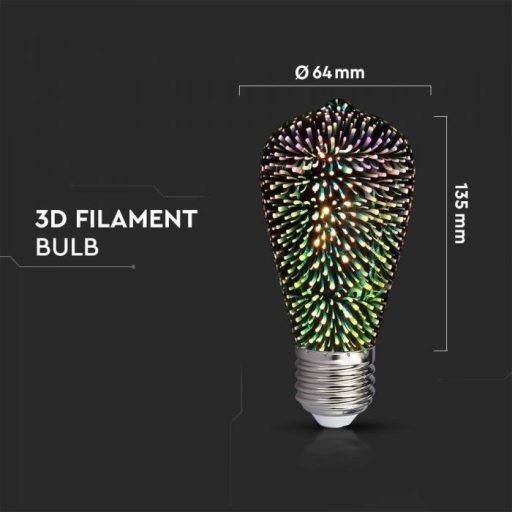 V-TAC 3D hatású LED izzó filament COG  E27 ST64 3W 3000K - 212705