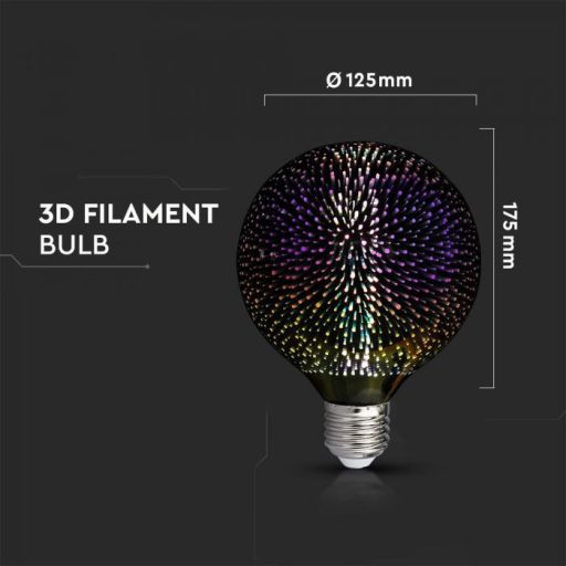 V-TAC  LED izzó filament 3D hatású LED izzó  E27 G125 4W 3000K nagygömb - 212706