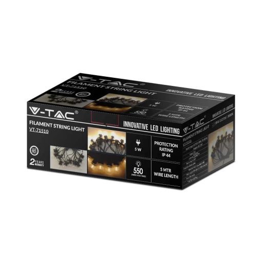 V-TAC 10 x 0.4W LED Fényfüzér 5m 10 izzó 3000K - 212728