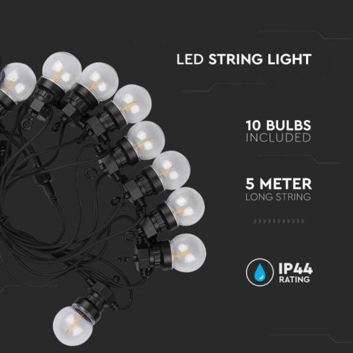 V-TAC 10 x 0.4W LED Fényfüzér 5m 10 izzó 3000K - 212728