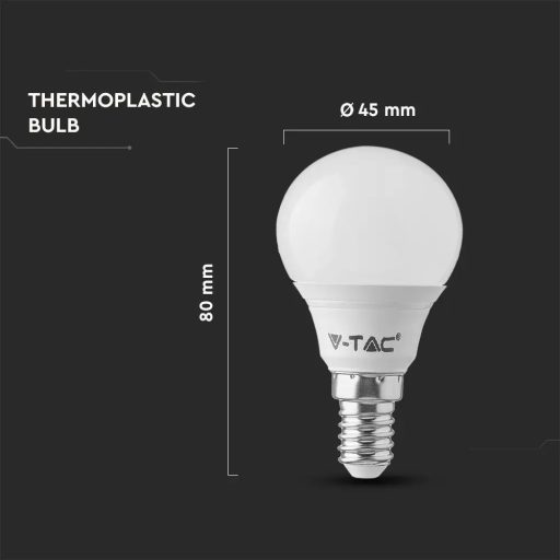 V-TAC LED izzó  csomag (6 db) E14 P45 4.5W 180° 3000K kisgömb - 212733