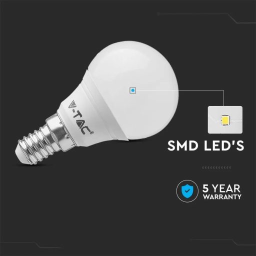 V-TAC LED izzó  csomag (6 db) E14 P45 4.5W 180° 3000K kisgömb - 212733