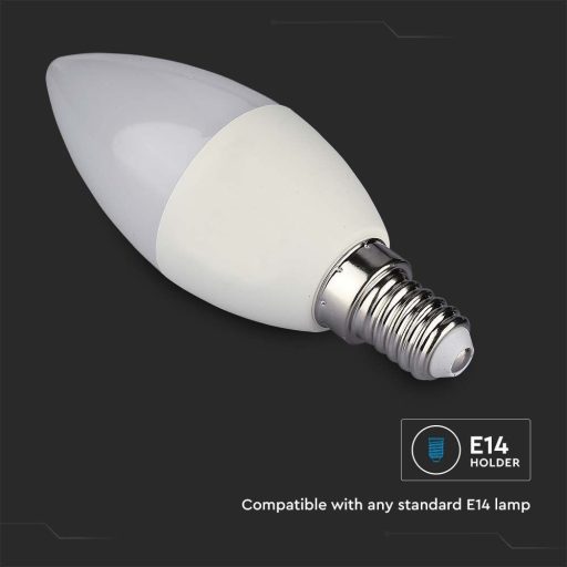 V-TAC Wifis smart LED izzó  E14 C37 4,5W 200° RGB + 3 az 1-ben (CCT) gyertya - 212754