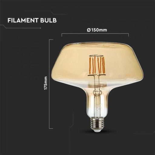 V-TAC Borostyán LED izzó filament COG  E27 T180 8W 1800K - 212790