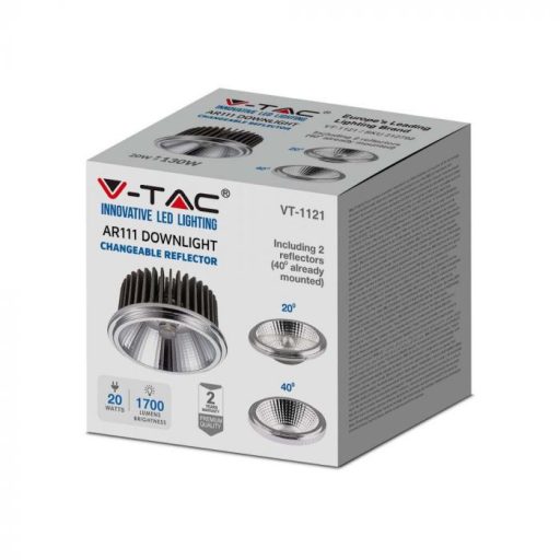 V-TAC Ezüst LED spotlámpa  cserélhető előlappal AR111 20W 40° - 20° 4000K - 212793