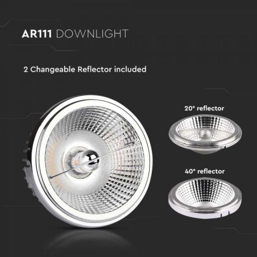 V-TAC Ezüst LED spotlámpa  cserélhető előlappal AR111 20W 40° - 20° 4000K - 212793