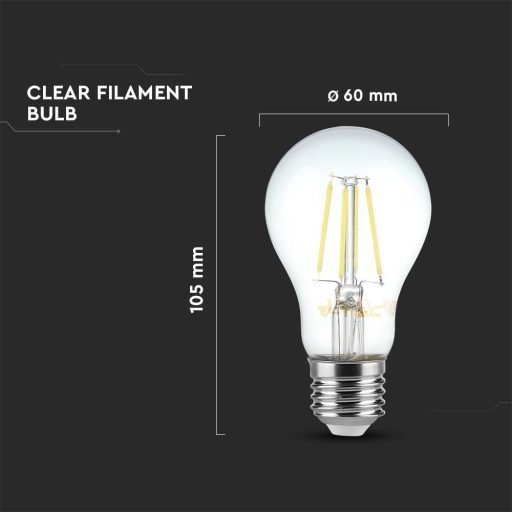V-TAC Átlátszó LED izzó filament dimmelhető COG  E27 A67 8W 3000K gömb - 212815