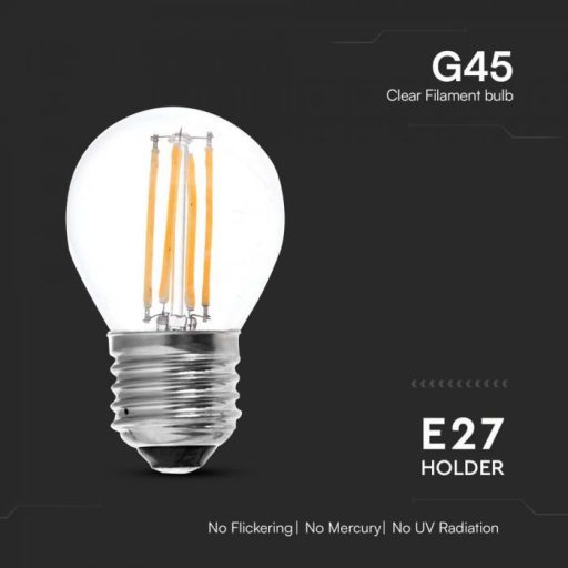 V-TAC Átlátszó LED izzó filament COG  E27 G45 6W 3000K kisgömb - 212842