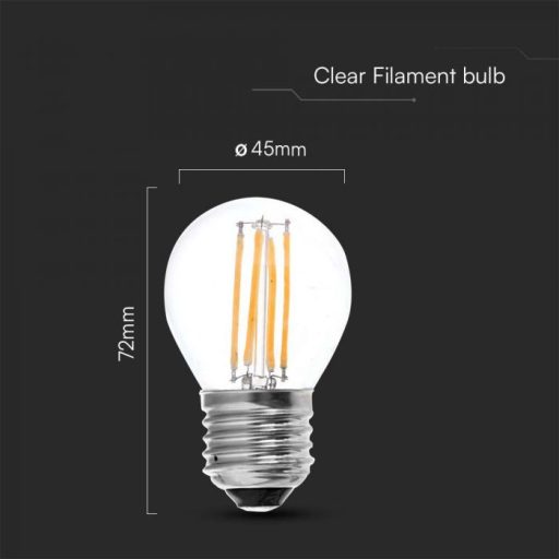 V-TAC Átlátszó LED izzó filament COG  E27 G45 6W 6500K kisgömb - 212844