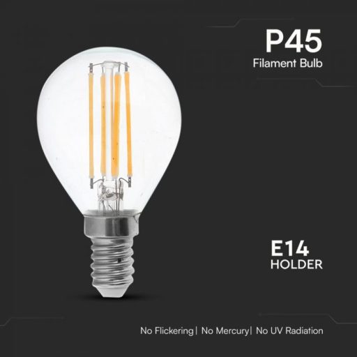 V-TAC Átlátszó LED izzó filament COG  E14 P45 6W 4000K kisgömb - 212846