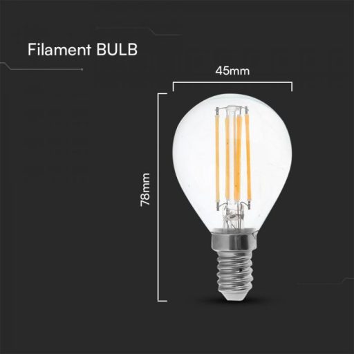 V-TAC Átlátszó LED izzó filament COG  E14 P45 6W 6500K kisgömb - 212847