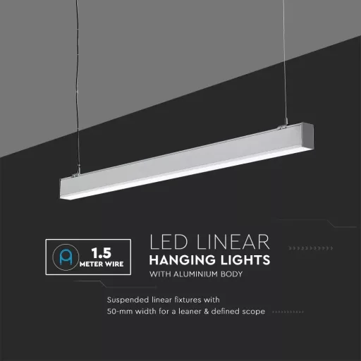 V-TAC Függeszthető lineáris LED dimmelhető lámpatest 40W 120cm Samsung chip 4000K szürke - 21384