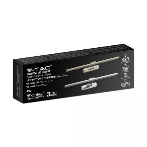 V-TAC LED tükör / fali kép világító lámpa 8W - króm -  4000K - 213900