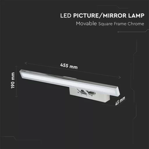 V-TAC LED tükör / fali kép világító lámpa 8W - króm -  4000K - 213900
