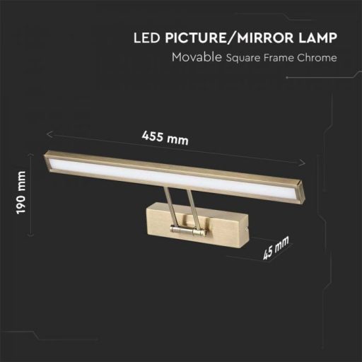 V-TAC LED tükör / fali kép világító lámpa 8W - arany -  4000K - 213901