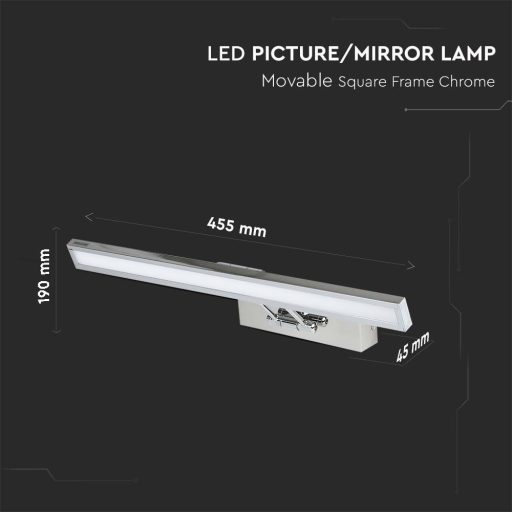 V-TAC LED tükör / fali kép világító lámpa 8W - króm -  3000K - 213984