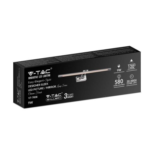 V-TAC LED tükör / fali kép világító lámpa 8W króm 3000K - 213985