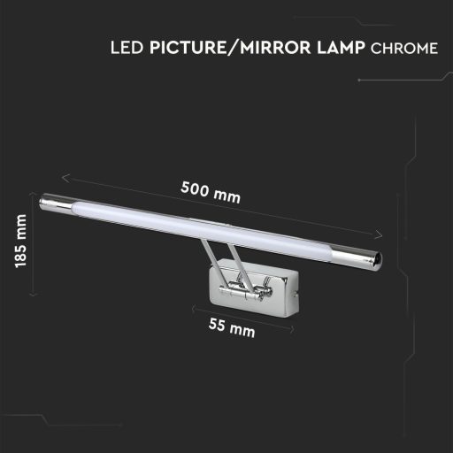 V-TAC LED tükör / fali kép világító lámpa 8W króm 3000K - 213985