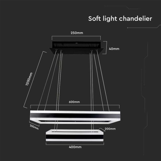 V-TAC 113W Led dimmelhető dizájn függeszték - fekete - 3000K - 213987