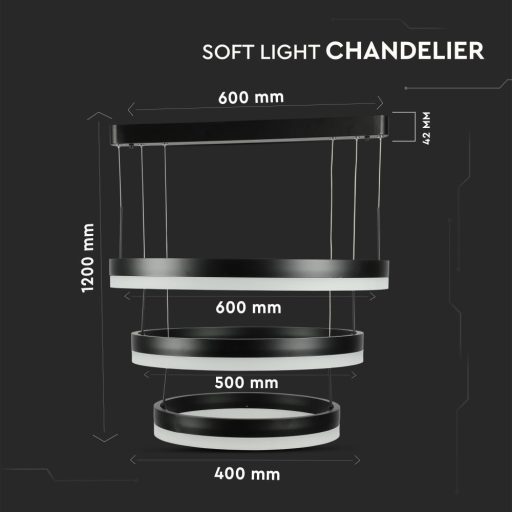 V-TAC 86W Led dimmelhető dizájn függeszték - fekete - 3000K - 213990