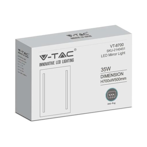 V-TAC LED 35W fürdőszobai tükör állítható színhőmérséklet 500x700mm IP44 - 2140451