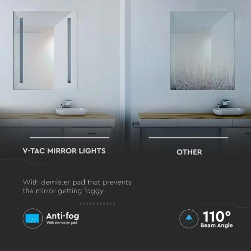 V-TAC LED 35W fürdőszobai tükör állítható színhőmérséklet 500x700mm IP44 - 2140451