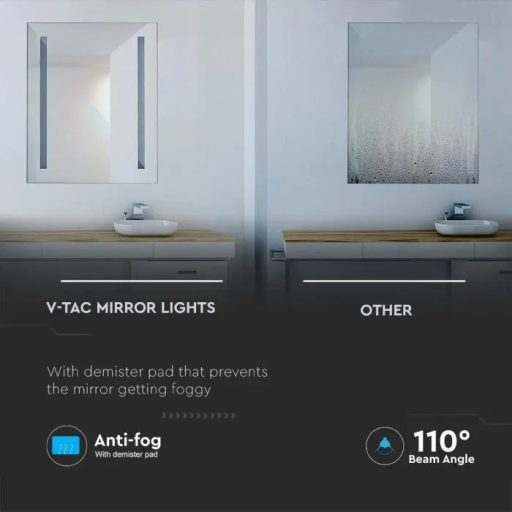 V-TAC LED 42W fürdőszobai tükör állítható színhőmérséklet 800x600mm IP44 - 2140471