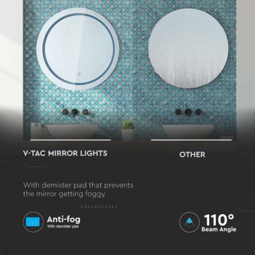 V-TAC LED 25W fürdőszobai tükör állítható színhőmérséklet 600mm IP44 - 2140491