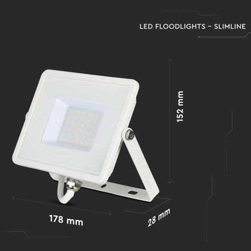 V-TAC 30W LED reflektor 100° 4000K fehér házas (Samsung Chip) - 21404