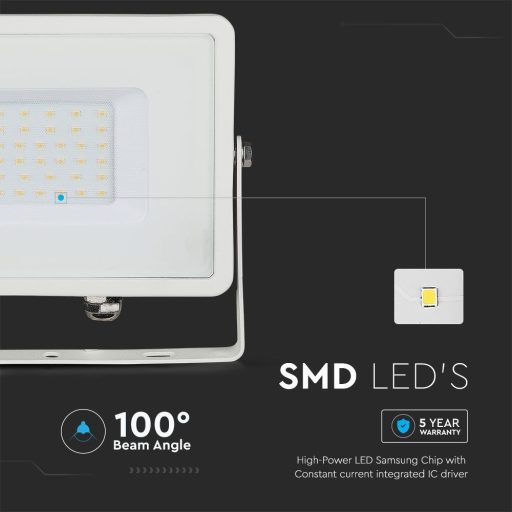 V-TAC 30W LED reflektor 100° 4000K fehér házas (Samsung Chip) - 21404