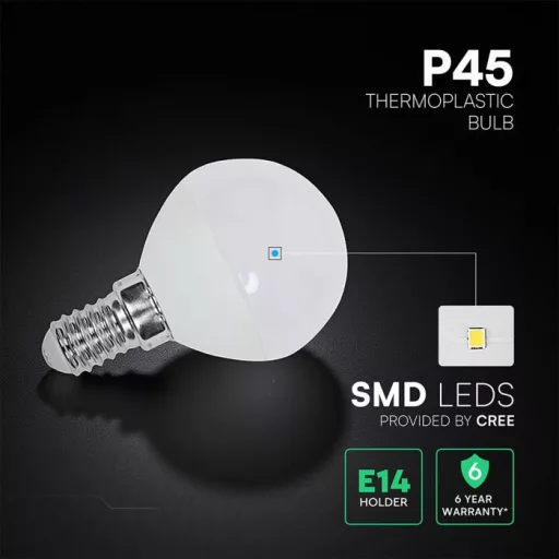 V-TAC LED izzó  E14 P45 3.7W 180° 3000K kisgömb (CREE Chip) - 2141236