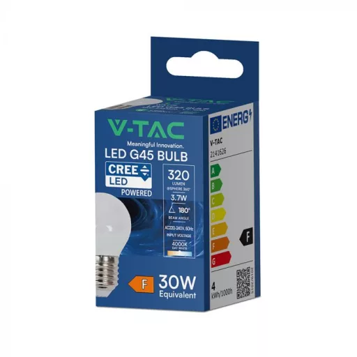 V-TAC LED izzó  E27 G45 3.7W 180° 4000K kisgömb (CREE Chip) - 2141626